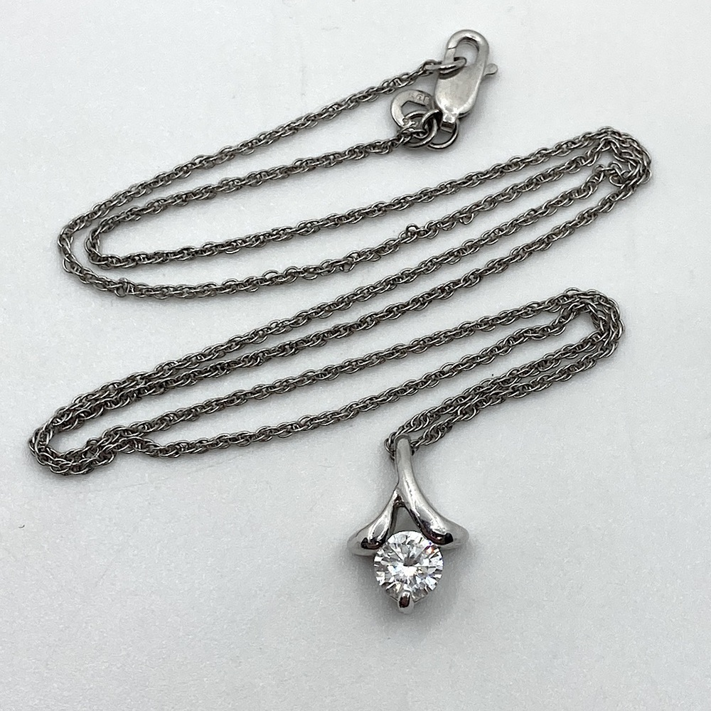 VTG Sterling & Cz Stone Elegant Pendant w Chain 19” & .6”